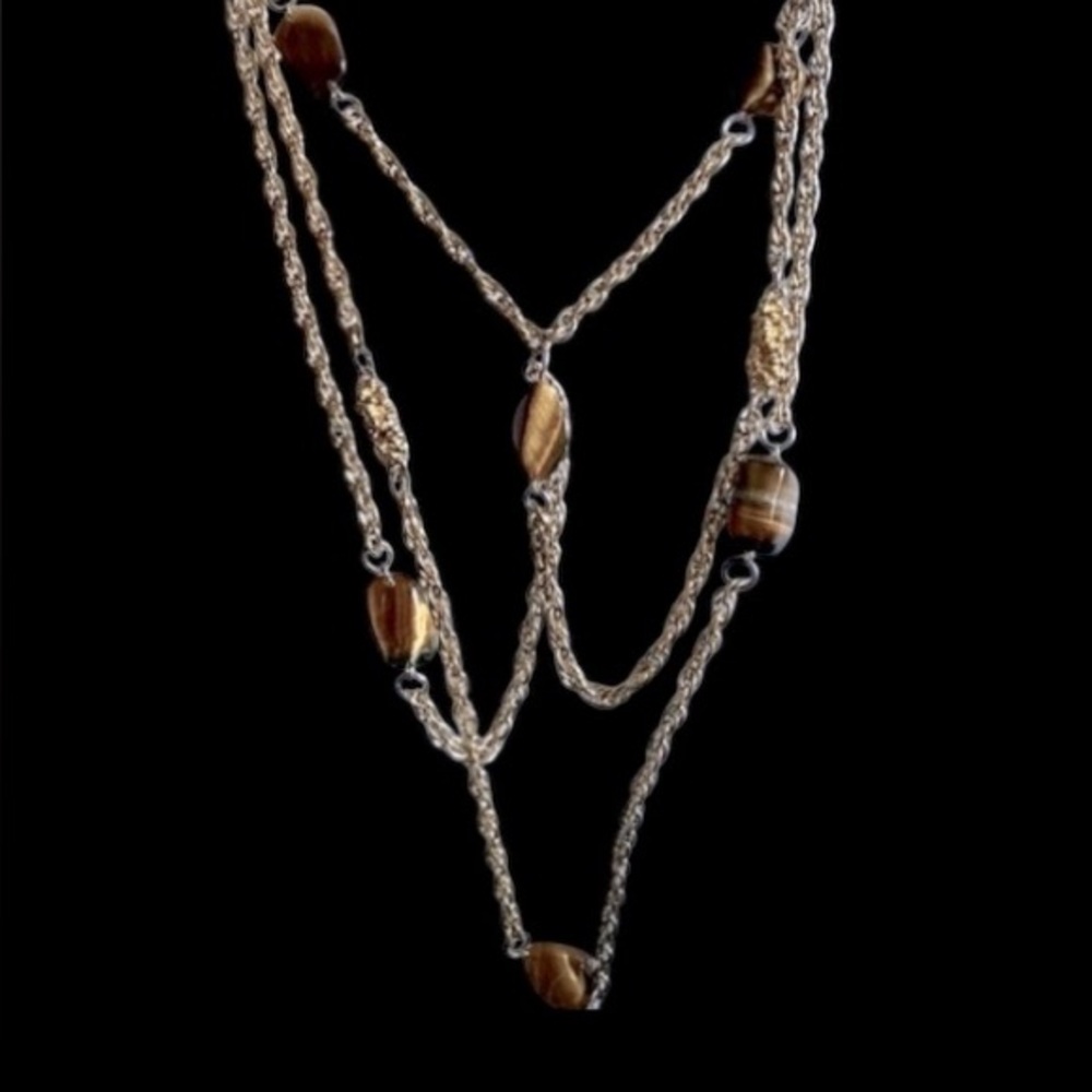 Vintage Multi Strand Brown Chatoyant Style Bead Necklace Haskell Style